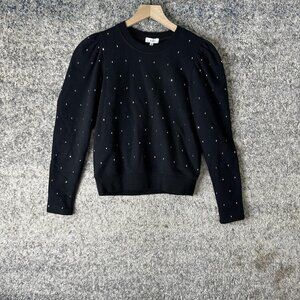 A.L.C. Sweater Womens XS Black Studded Puff Sleeve Crewneck Pullover Made in USA